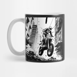 Dirt bike jump in city ruin - black and white Mug